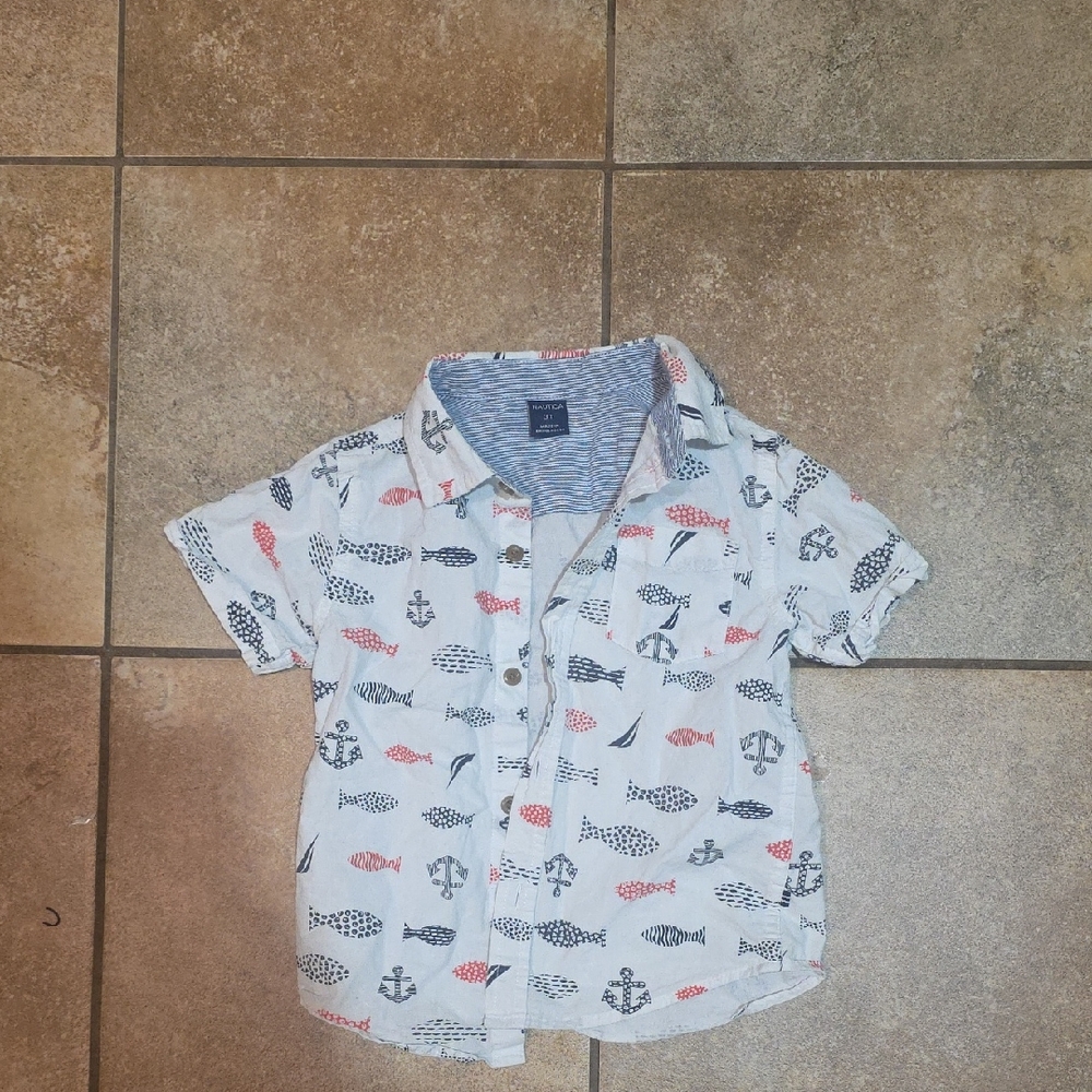 Nautica Kids Nautical Print Button-Down Shirt - White, Red, Black And Shorts